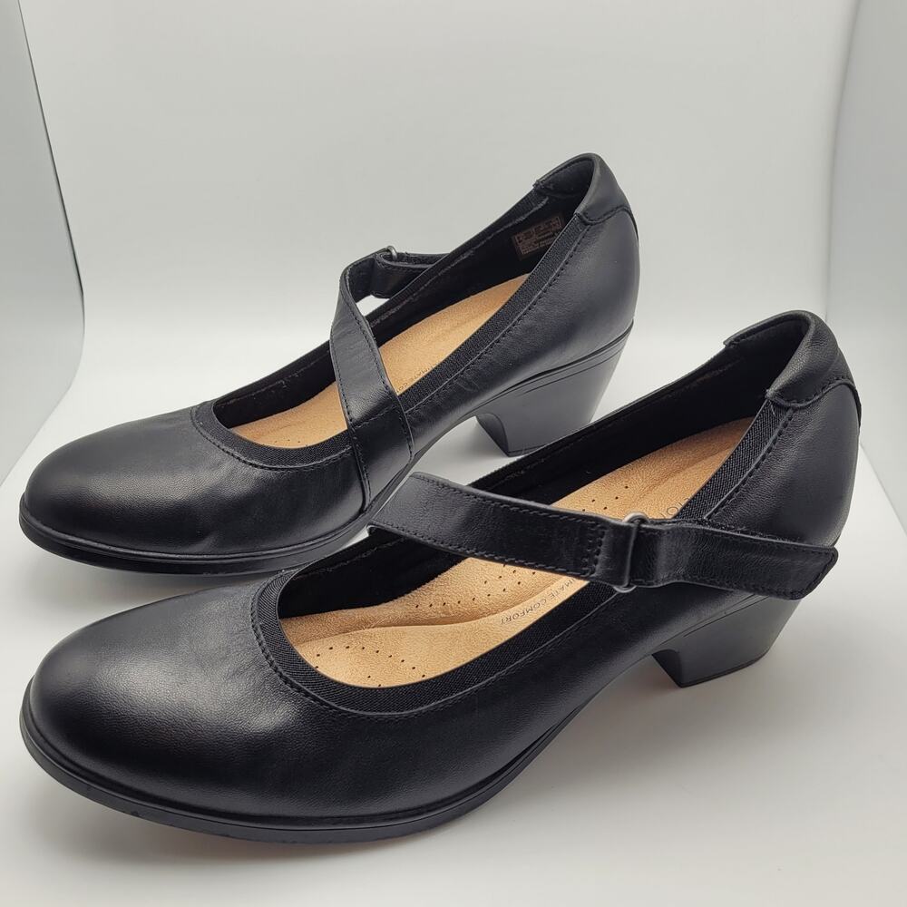 Clarks Black small heel with Strap